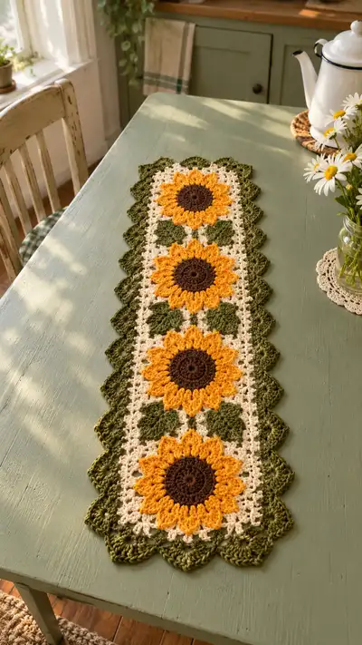 Sunflower Table Runner Pattern step 1 - construction progress