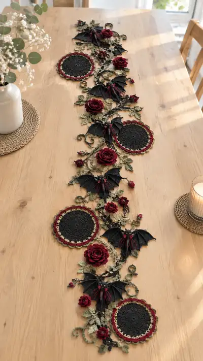 Gothic Rose Bat Table Runner Pattern step 1 - construction progress