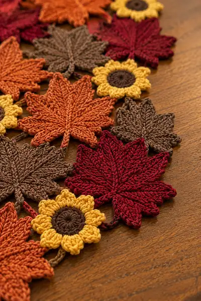 Oval Maple Leaf Crochet Table Runner with Pointed Ends Pattern step 2 - assembly progress