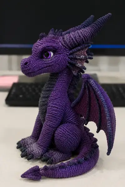 Big Dark Purple Demon Dragon with Bat Wings Amigurumi Pattern step 2 - assembly progress