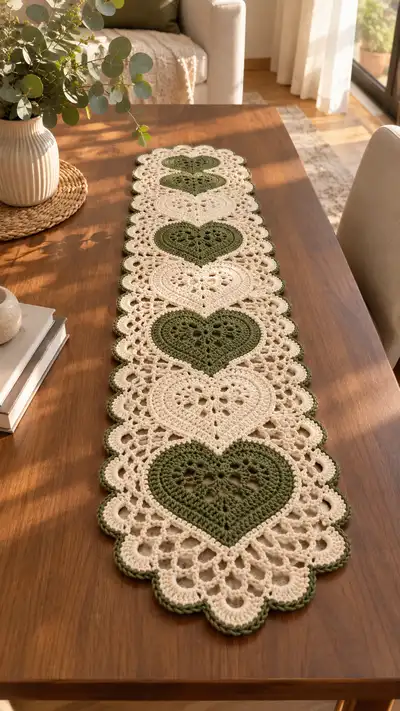 Lacy Heart Table Runner Pattern step 1 - construction progress
