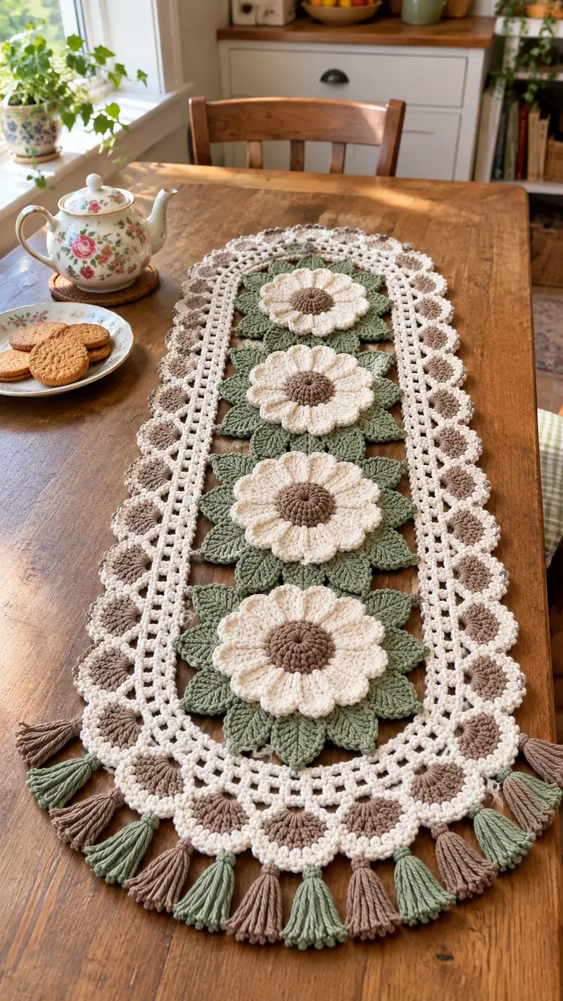 Sunflower Table Runner Pattern crochet pattern - detailed view of completed project