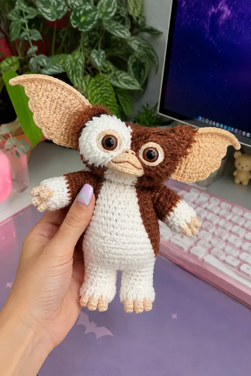 Gizmo Cute Gremlin Inspired Amigurumi Pattern crochet pattern - detailed view of completed project