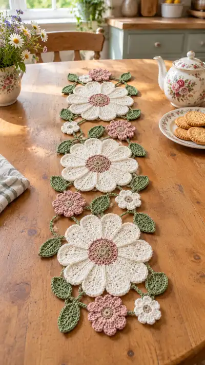 Daisy Chain Table Runner Pattern step 1 - construction progress