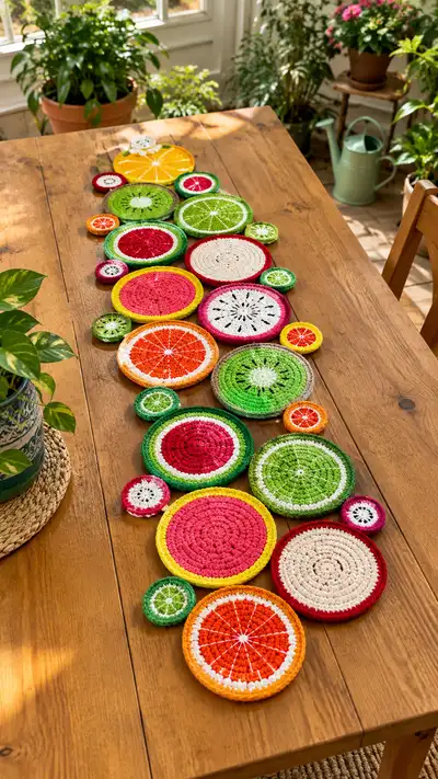 Colorful Citrus Table Runner Pattern step 1 - construction progress