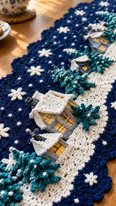 Winter Village Table Runner Pattern step 2 - assembly progress