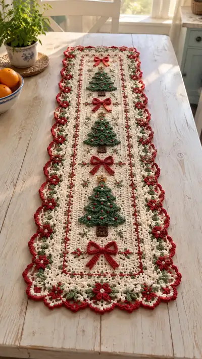Festive Christmas Tree Table Runner Pattern step 1 - construction progress