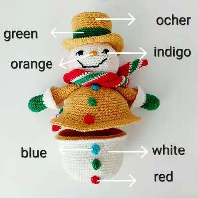 Snowman Gingerbread Amigurumi Pattern step 3 - details and accessories