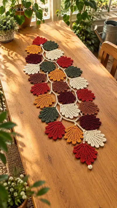 Autumn Leaf Garland Table Runner Pattern step 1 - construction progress