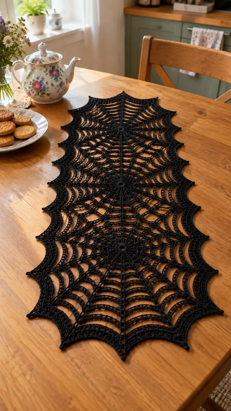 Spiderweb Table Runner Pattern crochet pattern - detailed view of completed project