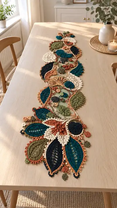Intricate Modular Leaf & Lace Table Runner Pattern step 1 - construction progress
