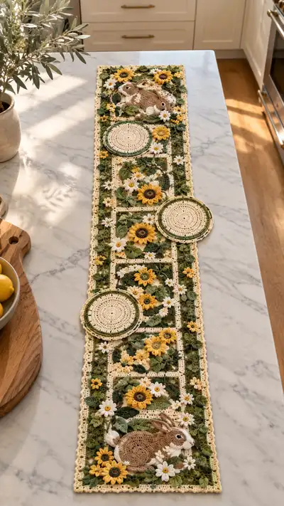 Sunflower Bunny Table Runner Pattern step 1 - construction progress