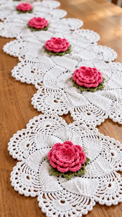 Vintage Rose Lace Table Runner Pattern step 2 - assembly progress