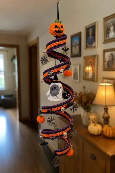 Halloween Spiral Mobile Amigurumi Pattern step 1 - construction progress