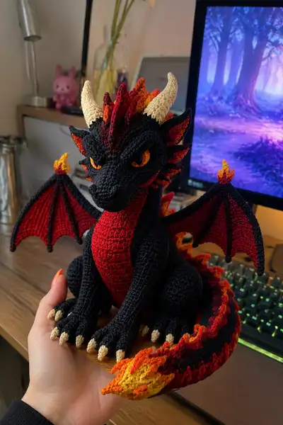 Inferno Scary Dragon Amigurumi Pattern step 1 - construction progress