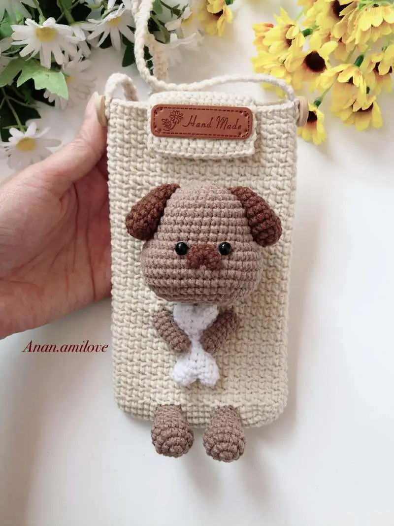 Free Intermediate crochet pattern: Dog Phone Pouch Amigurumi Pattern - Easy to follow tutorial