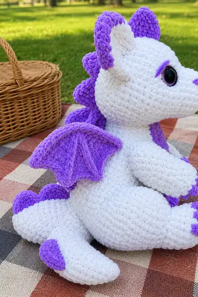 Cute White and Purple Dragon Amigurumi Pattern step 2 - assembly progress