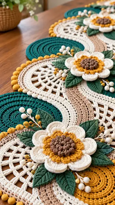 Sunflower S-Wave Table Runner Pattern step 2 - assembly progress