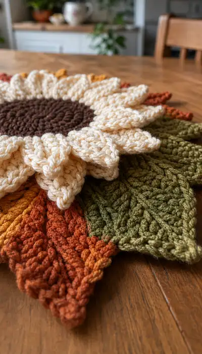 Sunflower Table Runner Motif Pattern step 2 - assembly progress