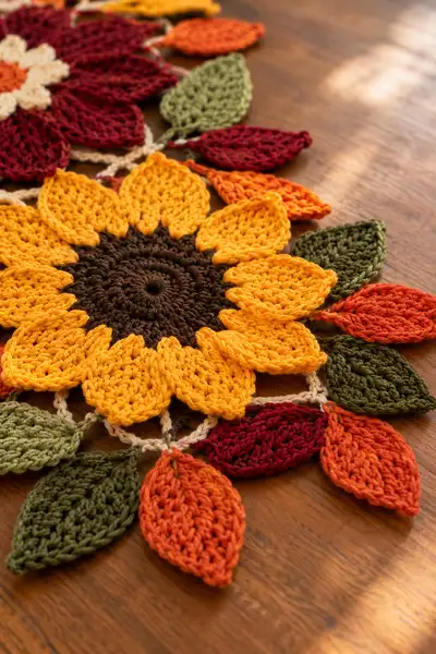 Sunflower and Fall Blossom Table Runner Pattern step 2 - assembly progress