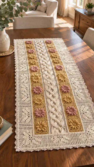 Braided Blossom Table Runner Pattern step 1 - construction progress