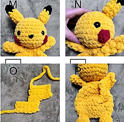 Pika the Electric Mouse Amigurumi Pattern step 3 - details and accessories