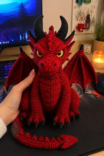 Crimson Demon Dragon Amigurumi Pattern step 1 - construction progress