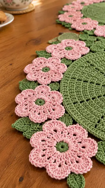 Floral Circle Table Runner Pattern step 2 - assembly progress