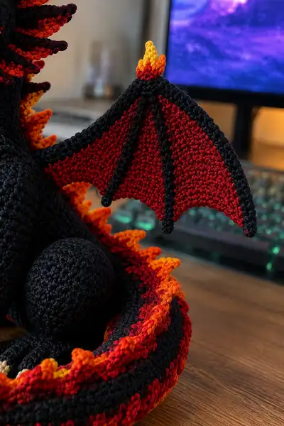 Inferno Scary Dragon Amigurumi Pattern step 2 - assembly progress