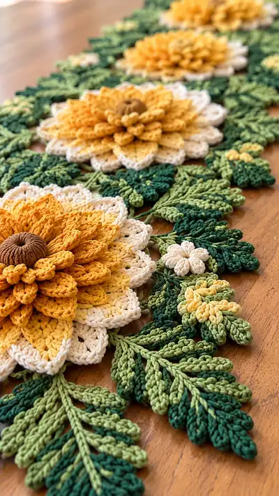 Sunburst Floral Table Runner Pattern step 2 - assembly progress