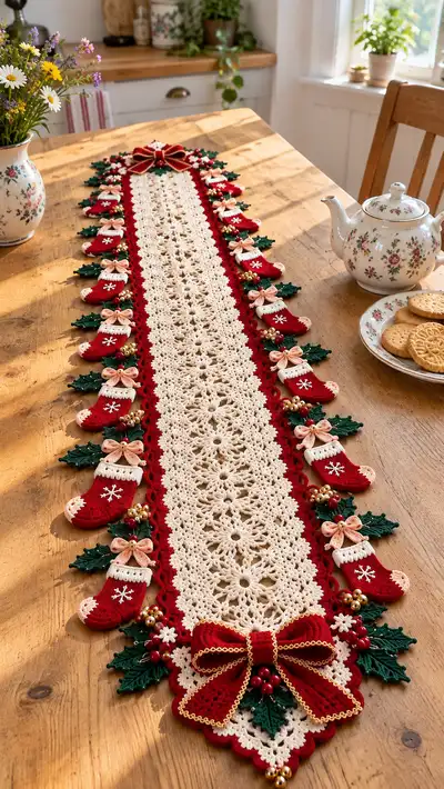 Festive Stocking-Edged Table Runner Pattern step 1 - construction progress