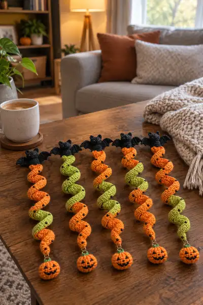 Halloween Spiral Hanging Ornament Garland Amigurumi Pattern step 1 - construction progress