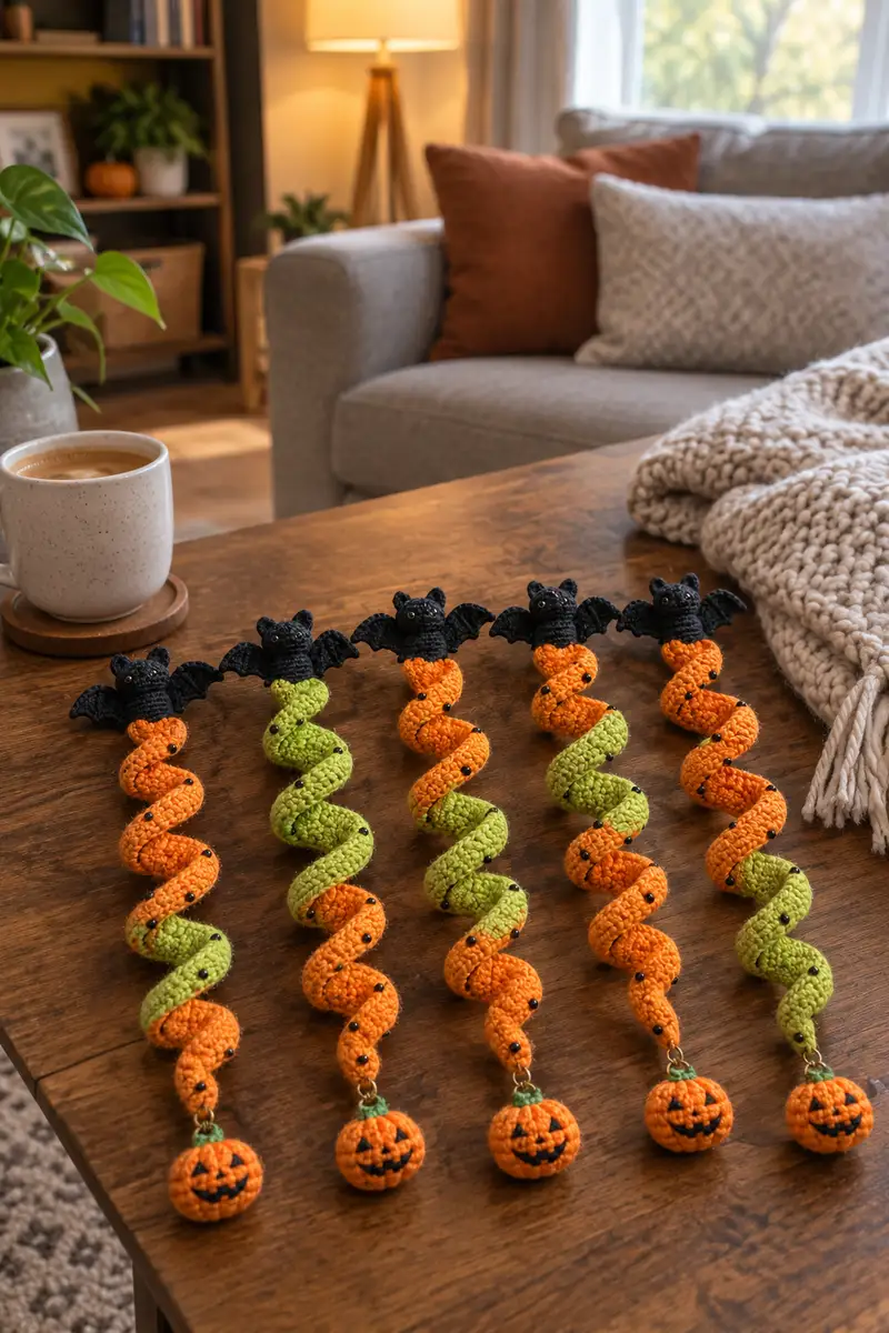 Halloween Spiral Hanging Ornament Garland Amigurumi Pattern crochet pattern - detailed view of completed project
