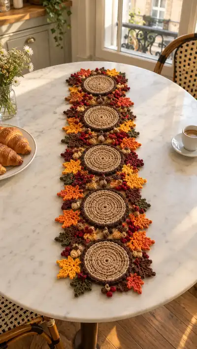 Beige Autumn Leaf Acorn Table Runner Pattern step 1 - construction progress