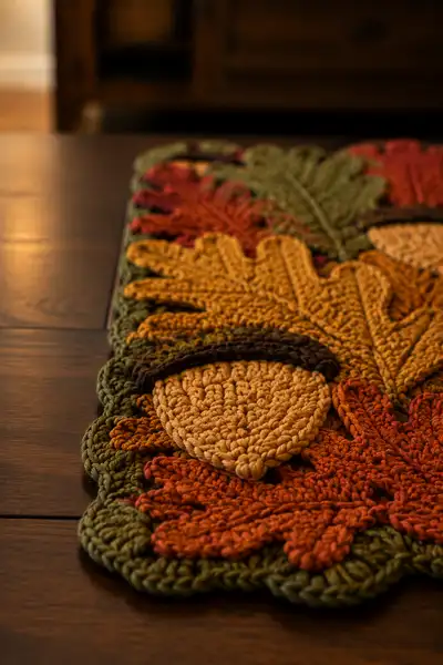 Fall Acorn and Oak Leaf Table Runner Pattern step 2 - assembly progress