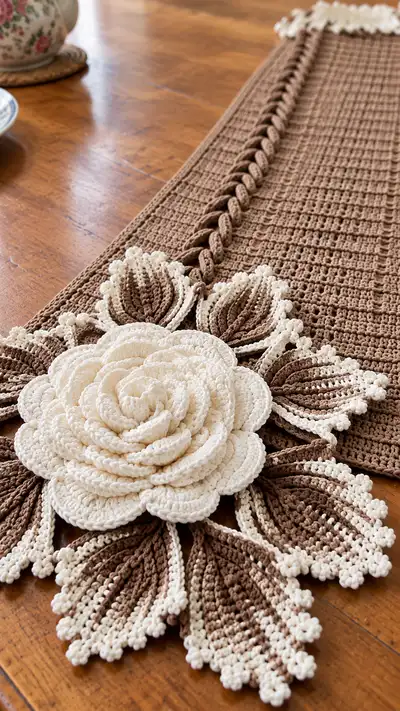 Rustic Rose Table Runner Pattern step 2 - assembly progress