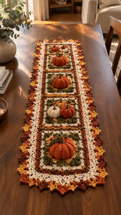 Burnt Orange Pumpkin Lace Table Runner Pattern step 1 - construction progress