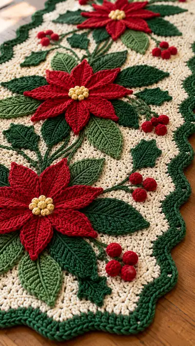 Poinsettia Table Runner Pattern step 2 - assembly progress