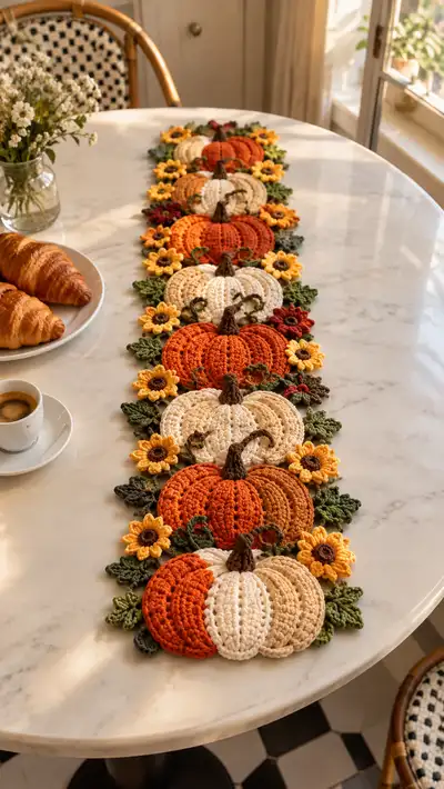 Orange And Cream Pumpkin Sunflower Table Runner Pattern step 1 - construction progress