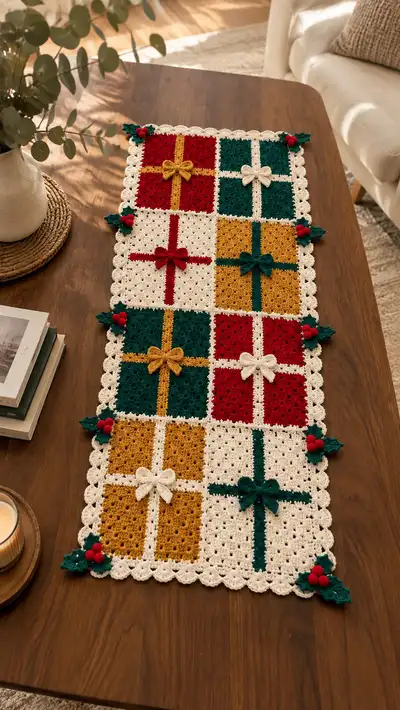 Holiday Gift Box Table Runner Pattern step 1 - construction progress