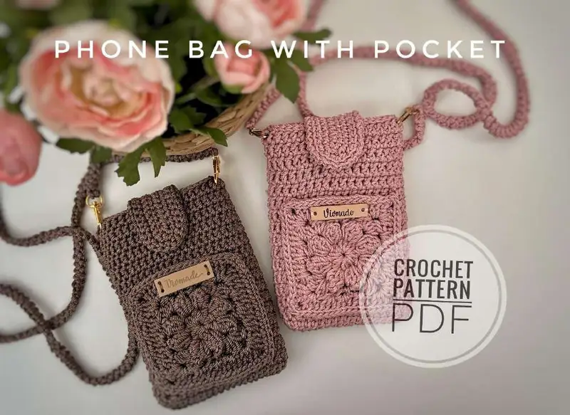 Free Beginner Friendly crochet pattern: Phone Bag with Pocket Crochet Pattern - Easy to follow tutorial