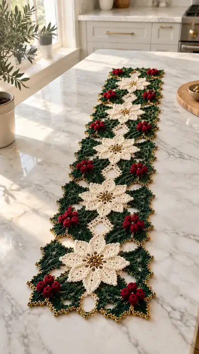 Poinsettia Lace Table Runner Pattern step 1 - construction progress