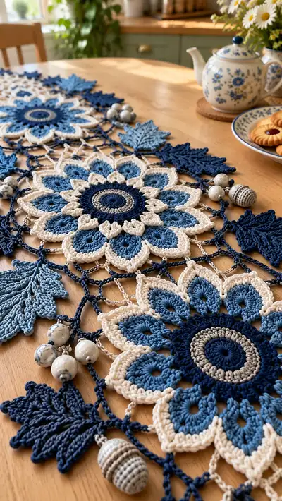 Blue Floral Table Runner Pattern step 2 - assembly progress