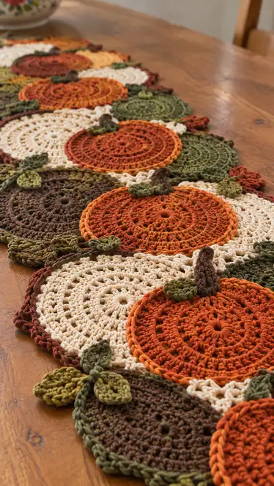 Harvest Pumpkin Table Runner Pattern step 2 - assembly progress