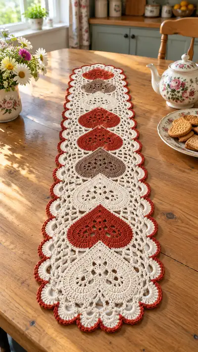 Hearts & Lace Table Runner Pattern step 1 - construction progress