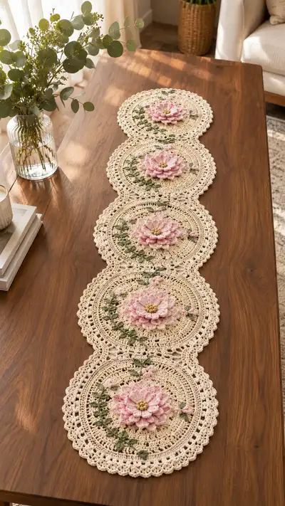 Elegant Floral Crochet Table Runner Pattern step 1 - construction progress