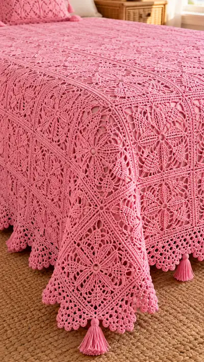 Bubblegum Lace Granny Square Bedspread Pattern step 2 - assembly progress