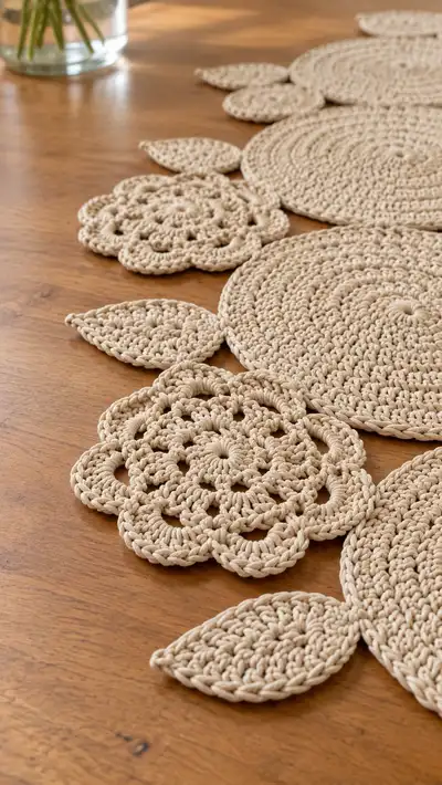Floral Circle Table Runner Pattern step 2 - assembly progress