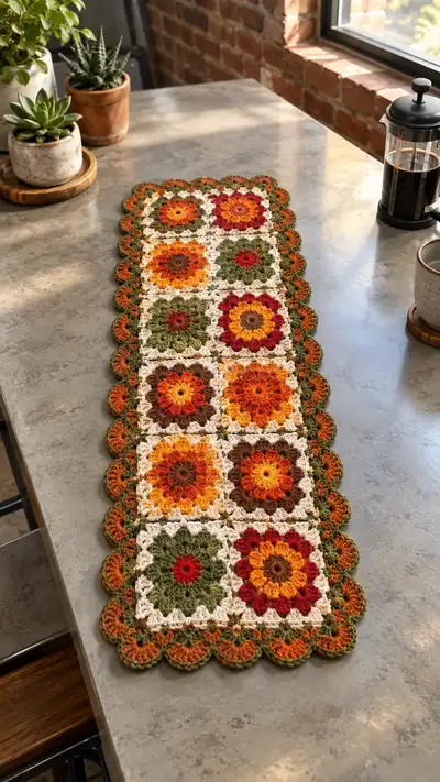 Autumn Sunflower Table Runner Pattern step 1 - construction progress