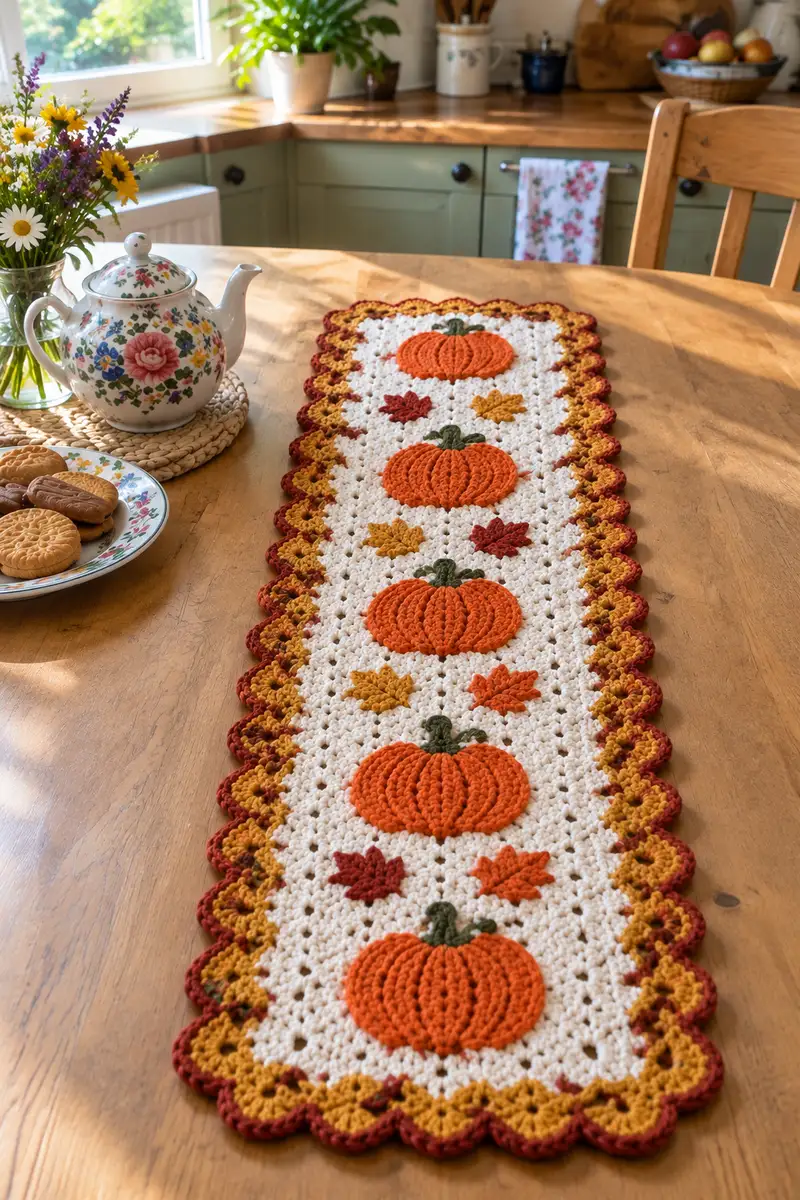 Free crochet pattern: Autumn Pumpkins Table Runner Pattern - Intermediate level tutorial